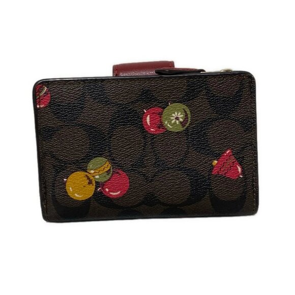 COACH Medium Corner Zip Wallet Ornament Print C7414 Dark Brown Bordeaux PVC - Picture 2 of 9